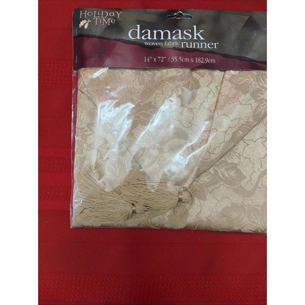 Holiday Time Woven Fabric Runner 14"x72" (NEW) Gold W/Tassel